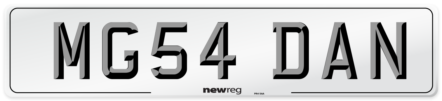 MG54 DAN Number Plate from New Reg